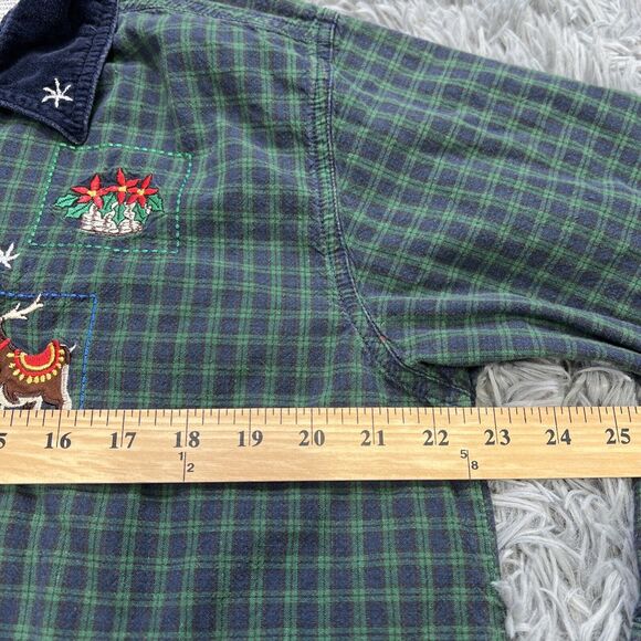 Vintage Nutcracker Embroidered Christmas Plaid Button Down Shirt Size Large - Picture 5 of 8